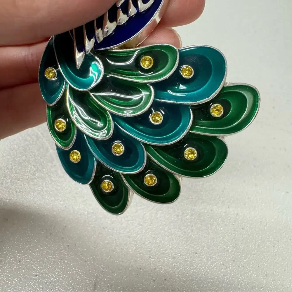Harley Lewis Blue Green Peacock Bird Silver Tone Ornament Christmas Tree Holiday